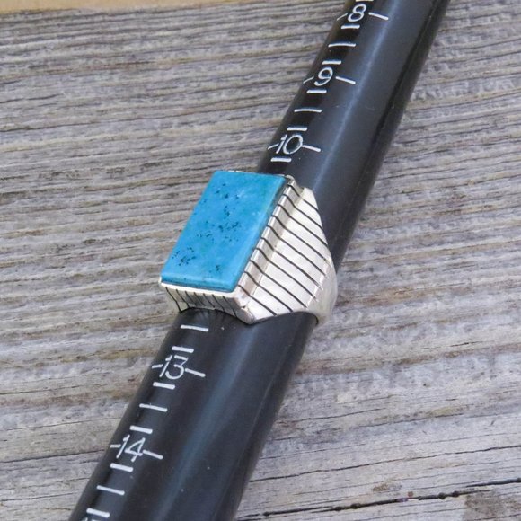 Navajo Kingman Turquoise Sterling Silver Large Rectangular Men's Ring Size 11 3/ - Picture 7 of 8